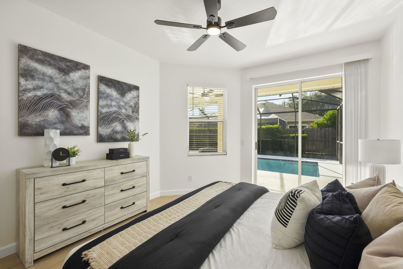 Bedroom near the pool after renovation